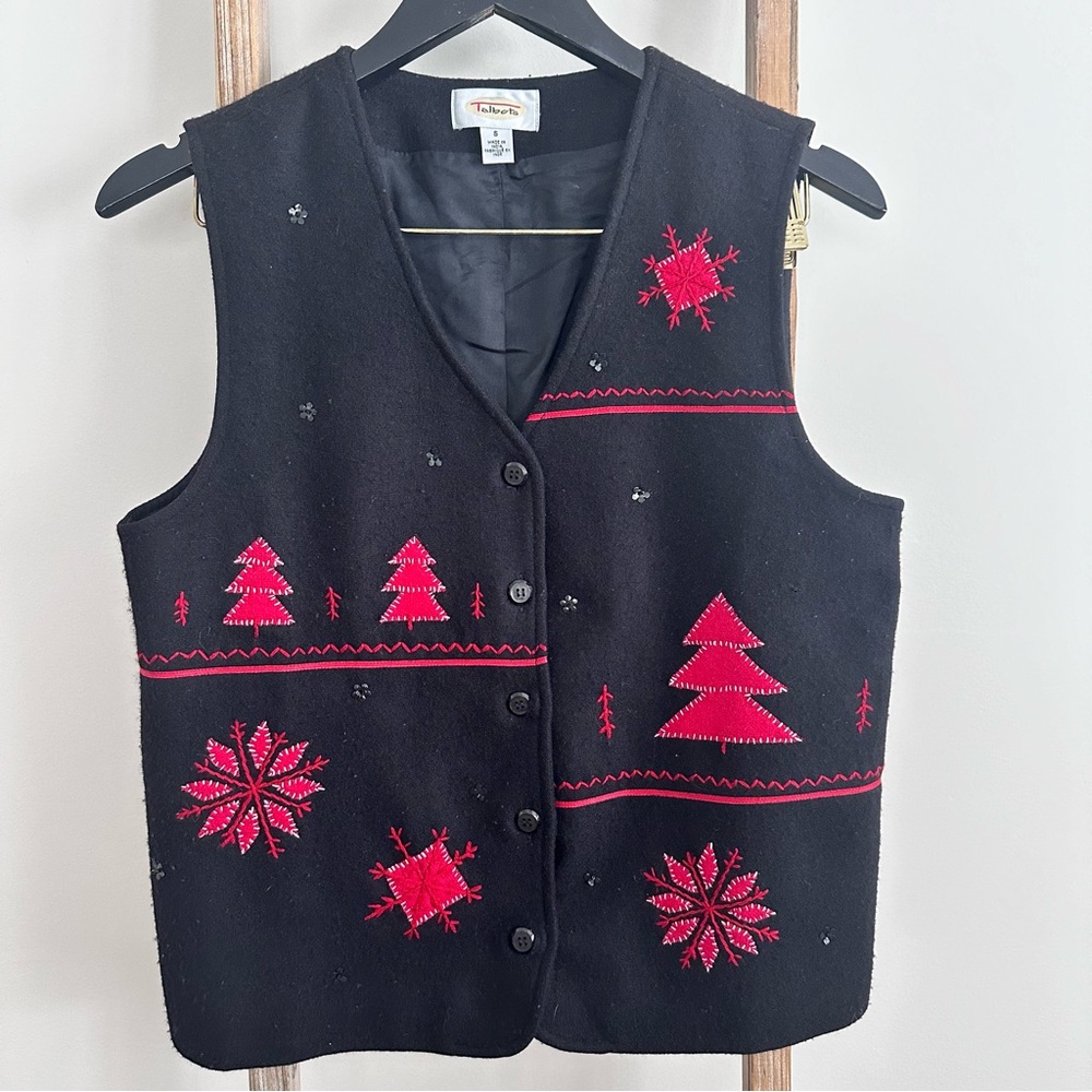 Talbots Holiday Embroidered Button Vest Size S
